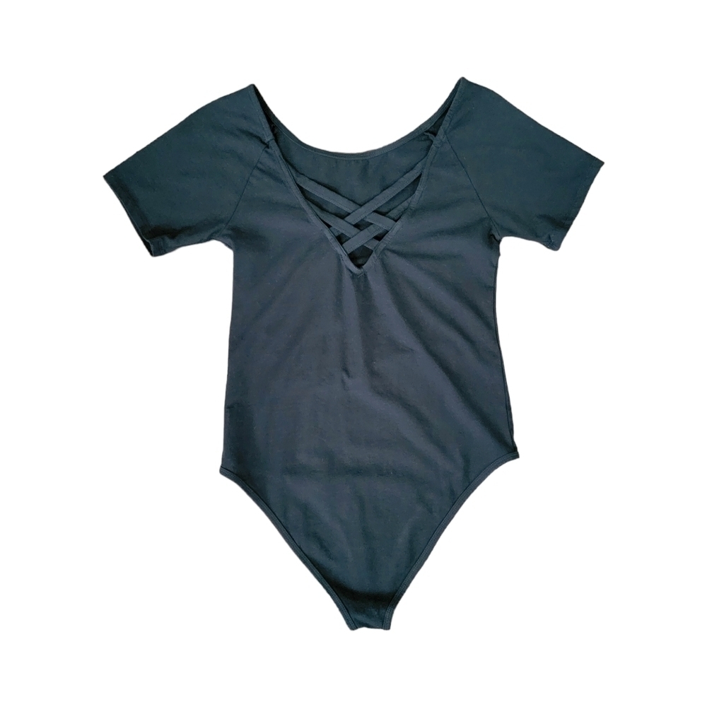 Cotton On Women's Size S Black Short Sleeve Criss Cross Back Snap-Up Bodysuit - Picture 2 of 7